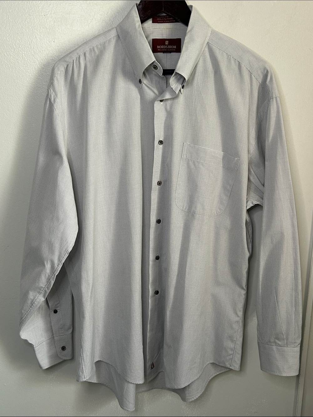 Nordstrom Men’s Light Gray white Micro Checked Button-Down Dress Shirt